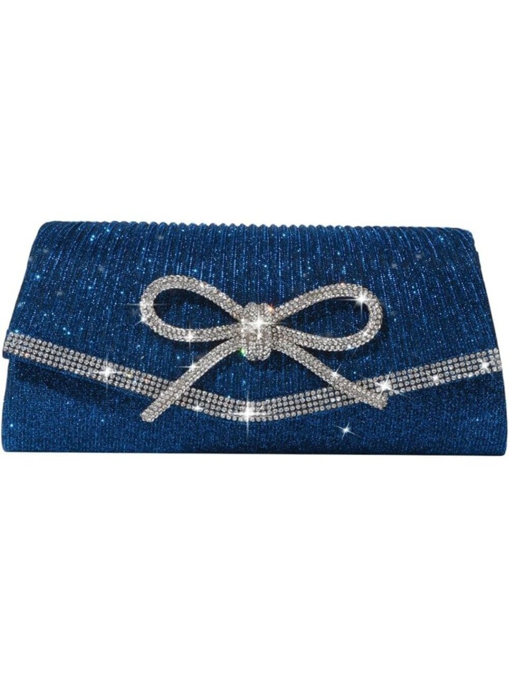 〽️ Women's Blue Sparkly Bow Rhinestone Clutch Purse Glitter Evening Bag